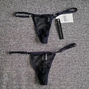NWT 2 PAIR Hanky Panky Sheer Mesh Bridal Lingerie Sexy Skimpy BLK G String Thong